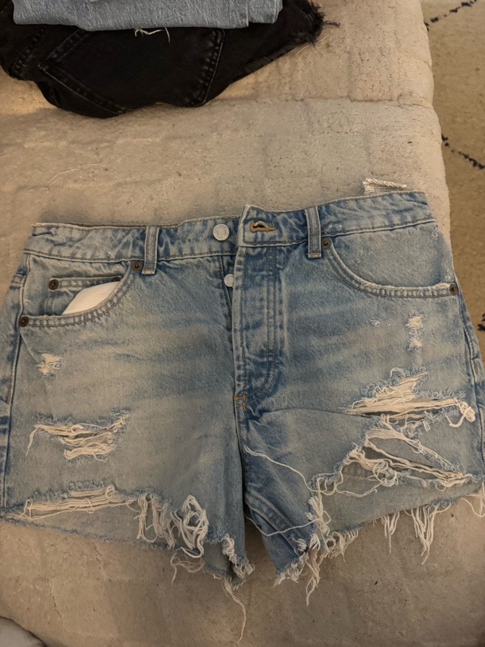 Zara Light Blue Distressed Denim Jean Shorts
